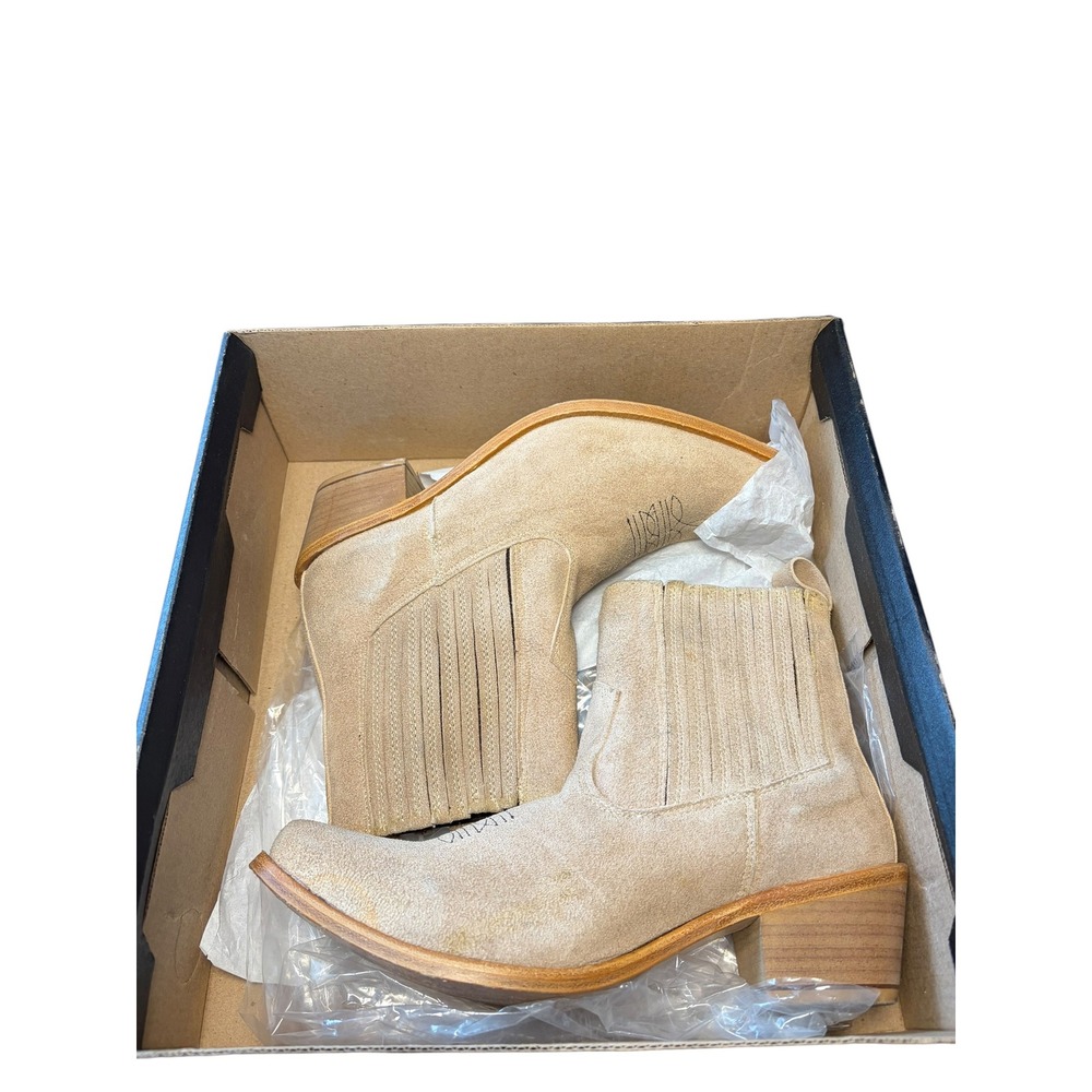 Agave Sky Tan Suede Western Fringe Ankle Boots Handmade Mexico Women's Size 7.5